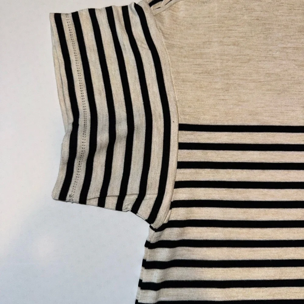 Max Studio Black and Cream Striped Tunic Top - Picture 3 of 5
